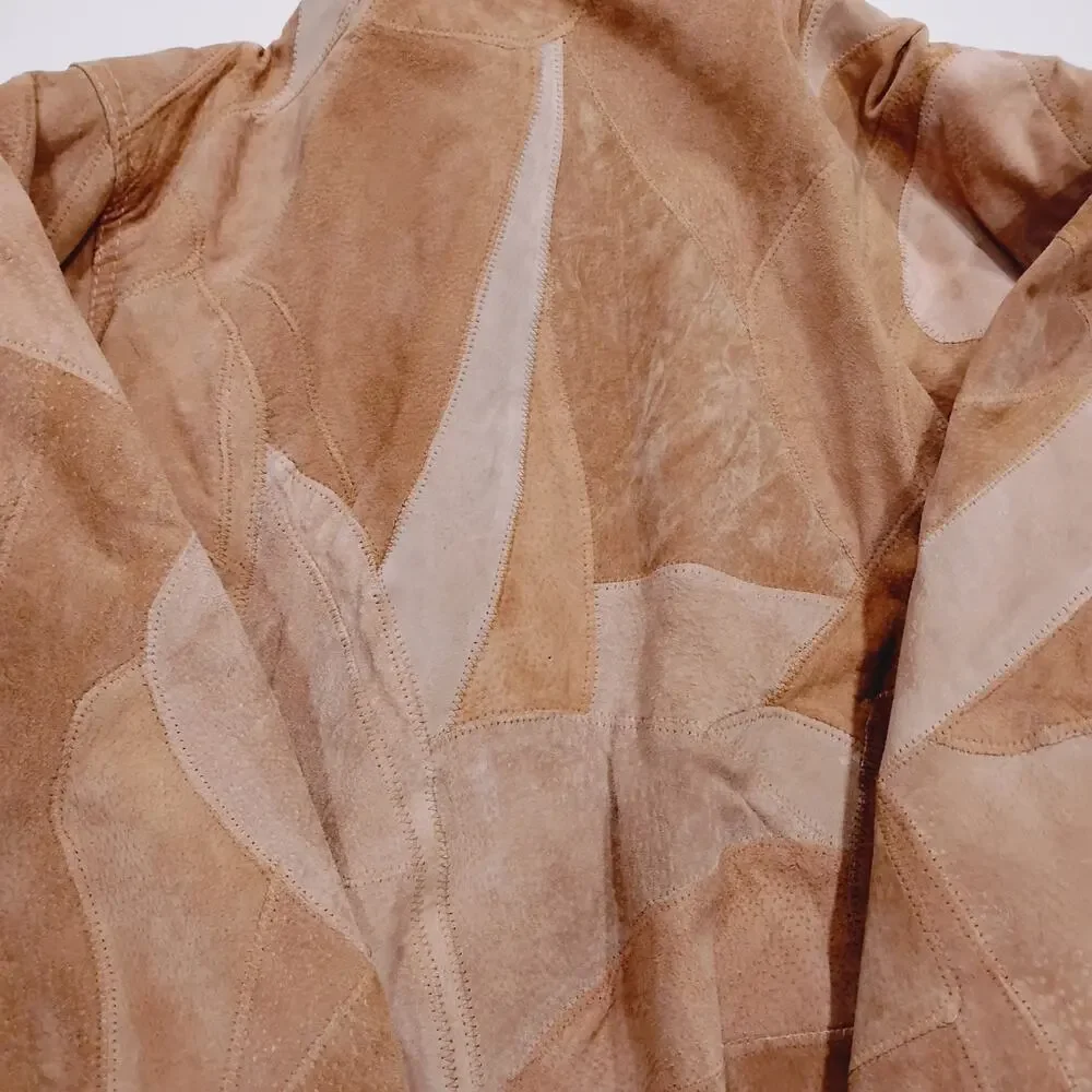 VTG Genuine Suede Leather Coat Jacket Italian Stone Design SZ Med Embroider Deer